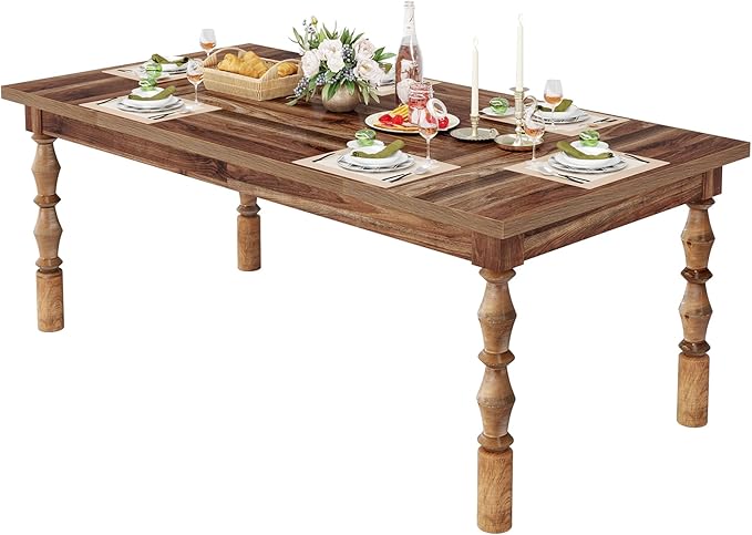 Tribesigns 62” Farmhouse Dining Table for 4-6 People, Large Rectangle Kitchen Table, Dinner Table Kitchen & Dining Room Furniture with Carved Turned Legs