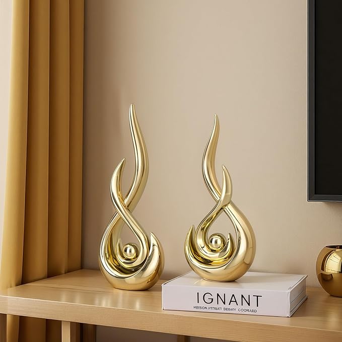 XMGZQ Modern Abstract Art Home Decor Accent,Contemporary Statues Coffee Table Decor for Living Room,Table Centerpieces for Dining Room,Ceramic Sculptures Knick Knacks for TV Stand Show Piece (Gold)