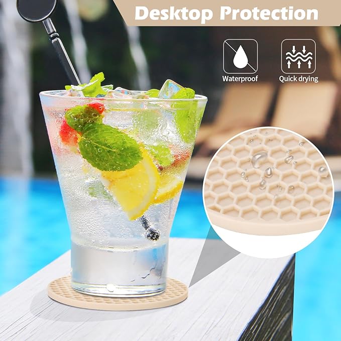 Silicone Coasters Set of 8 with Holder,Coasters for Drinks,Beer,Coffee Coasters,Suitable for Kinds Cups,Hot or Cold,Anti-SLI,Non-Stick,Anti-Overflow Tabletop Protection and Decor (8 Pcs, Tapioca)