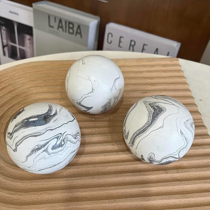 Set of 6 Decorative Orbs for Bowls and Vases - 2.6in Resin White Howlite Round Sphere Balls for Living, Dining Room Coffee Table Centerpiece Home Decor