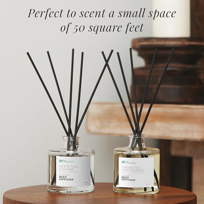 Classic Green Tea Lemongrass Reed Diffuser Set - Decorative Fragrance Diffuser & Oil for Bathroom & Home | Long-Lasting Aroma | Natural Scent Sticks | Essential Oils, Botanicals| 100mL