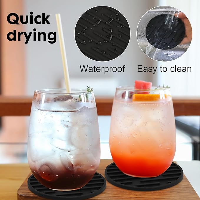 Silicone Coasters for Drinks Coaster Set of 6 pcs Cup Coasters with Holder for Coffee Table for Home Decor for Kinds of Cups Cute Tabletop Protection Suitable Gift for Friend Rubber Drink Coaster Set