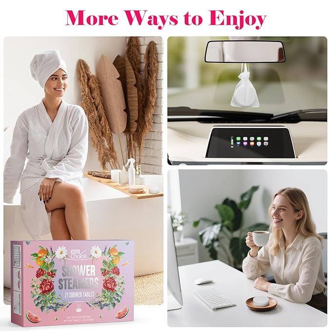 W&E Choice Shower Steamers Aromatherapy 21 Pack- Shower Bombs with Natural Essential Oils for Daily Relaxation & Stress Relief, Birthday Gifts for Women & Men, Mom, Teen