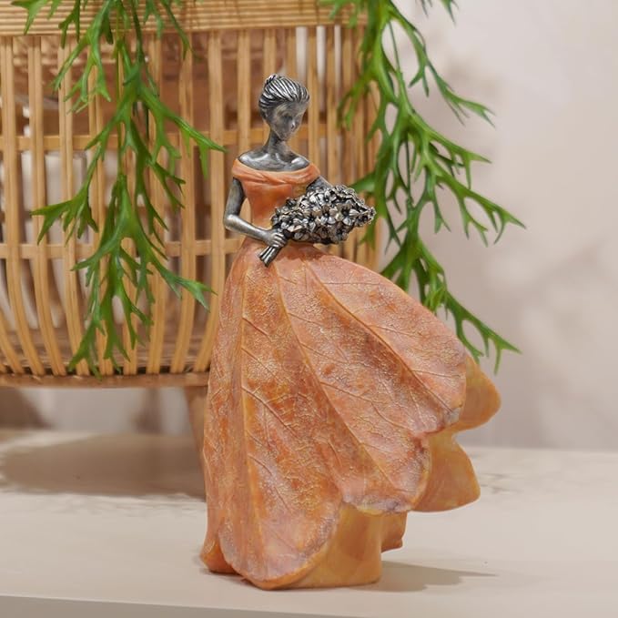 Guichifun Fairy Statue Collection Home Decoration - Orange Leaf Angel Girls Resin Fall Thanksgiving Decor for Outside or Inside Rustic Garden Outdoor Yard Figurines Gift 7.5 x 4.5 x 11.5 Inch