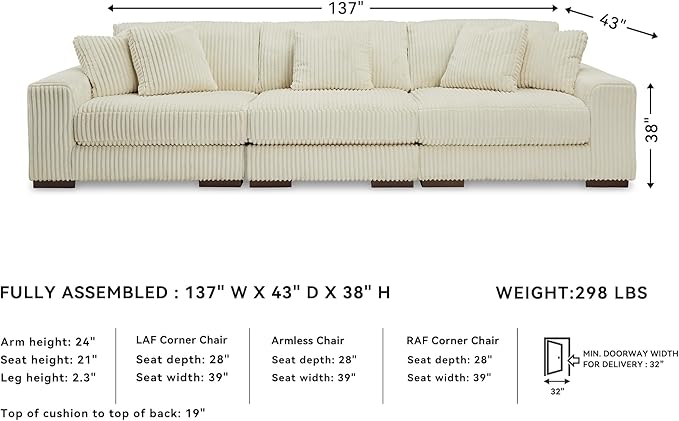 Signature Design by Ashley Lindyn Contemporary 3-Piece Sofa with Reversible Cushions, White