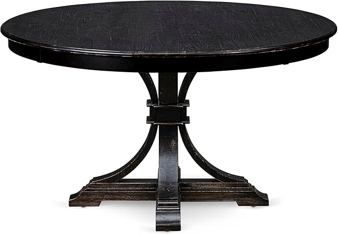F57-11-TP - Modern Kitchen Table with Acacia Wood Round Tabletop, Sand Blasted Black Finish