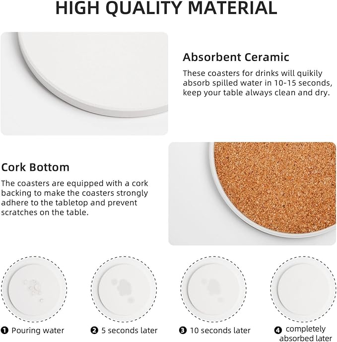 Autumn Bow Pumpkin Coasters for Drinks Fall Maple Leaves Absorbent Ceramic Coaster Set of 4 for Coffee Table Cup Bar Coasters with Cork Base Round Stone Mats Holiday New Home Decors