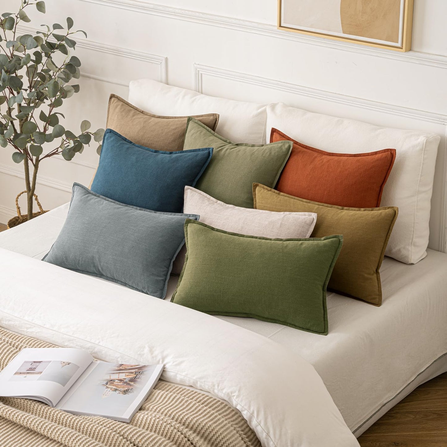 MIULEE Decorative Linen Pillow Covers 20x20 Inch Blue Boho Farmhouse Neutral Couch Throw Pillows for Bed Pack of 2 Accent Coastal Modern Pillowcase Summer Sofa Livingroom Home Decor