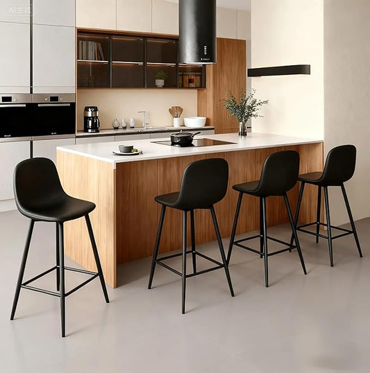 Black Bar Stools Set of 4,Faux Leather Counter Height Bar Stools,24.6" Bar Chairs with Back Metal Footrest,Modern Counter Stool with Back and Footrest for Kitchen Island Restaurants Pubs