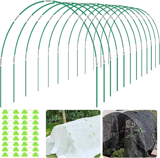 72Pcs Garden Hoops for Raised Beds, 12 Sets of 8Ft Greenhouse Hoops Grow Tunnel, Rust-Free Fiberglass Garden Hoops Frame, DIY Plant Support Garden Stakes for Netting Row Cover Shade Cloth