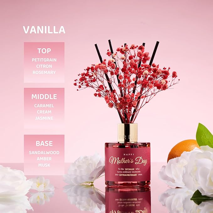 Airkeep Reed Diffuser Set,Vanilla Scented Diffuser Oil with 8 Sticks,Home Fragrance Reed Diffuser for Bedroom,Bathroom Home Décor,Best Gifts for Women