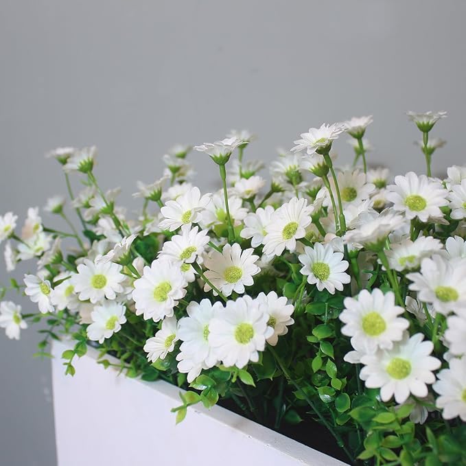 alyptus Fake Flowers for Outdoors 8 Bundles White Silk Artificial Sunflower Plants Faux Greenery for Wedding Home Garden Window Box Outdoor Planters Decor (White Fake mums)