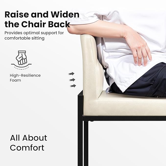 PHI VILLA Light Grey Bar Stools Set of 4, Counter Height Bar Stool Faux Leather Kitchen Bar Chairs, 24 inch Barstools with Back