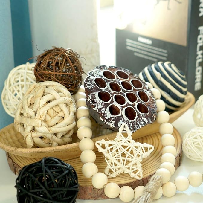 Qingbei Rina Black Decorative Balls for Bowls,Assorted Vase Filler for Centerpieces,Wicker Rattan Balls Decorative Orbs Woven Spheres, Bowl Fillers for Home Decor Wedding