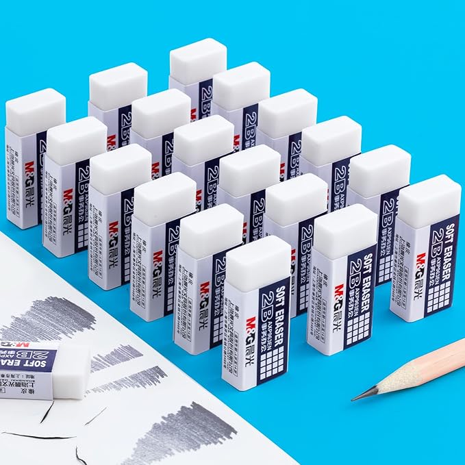 M&G 24 Pack Erasers Pencil Erasers, 2B White Rubber Eraser Rectangular Bulk for Kids School Students Office, Art Erasers for Drawing