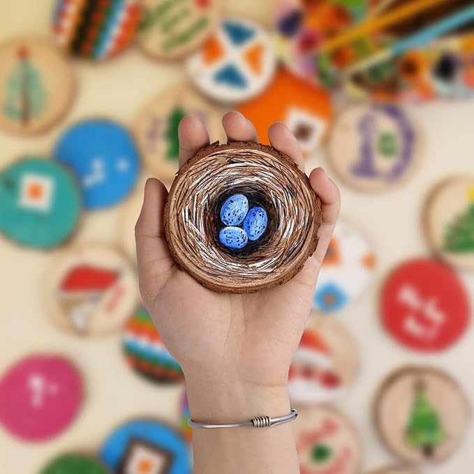 Fuyit Wood Slices 30 Pcs 2.0-2.4 Inches Craft Wood kit Unfinished Predrilled Tree Slices with Hole, Wooden Circles for Arts and Crafts Christmas Ornaments DIY Crafts