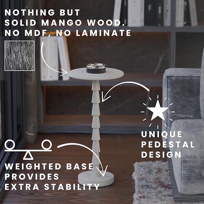 Relso Sakala Solid Mango Wood Drink Table - 24 Inches High, Stylish Side Table, Modern End Table for Living Room, Bedroom Night Stand, Small Folding Coffee Table, Indoor Plant Stand