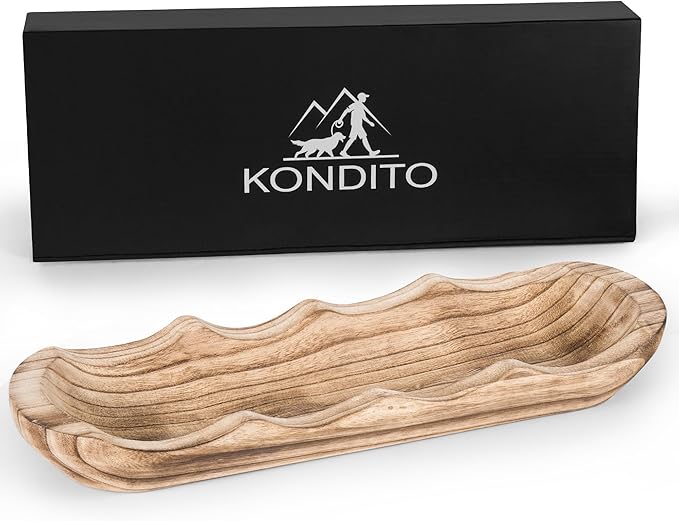 Wavy Edge Wooden Dough Bowl for Decor 16"L Lightweight Paulownia Wood Hand Carved Decorative Wooden Farmhouse Fruit Bowl Handmade, Home Decoration Centerpiece, Table Display Bowl