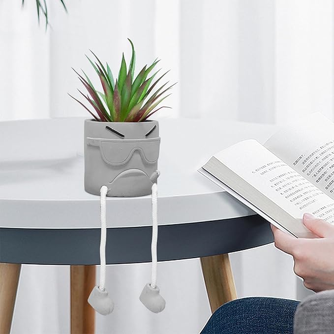 Zerzsy Artificialplant Succulents in Cement Pots with Hanging Leg, Mini Fake Plants Kitchen Shelves Decor, Bathroom Shelf Small Plants Decor, Faux Succulents for Office Wall Shelf Decorations