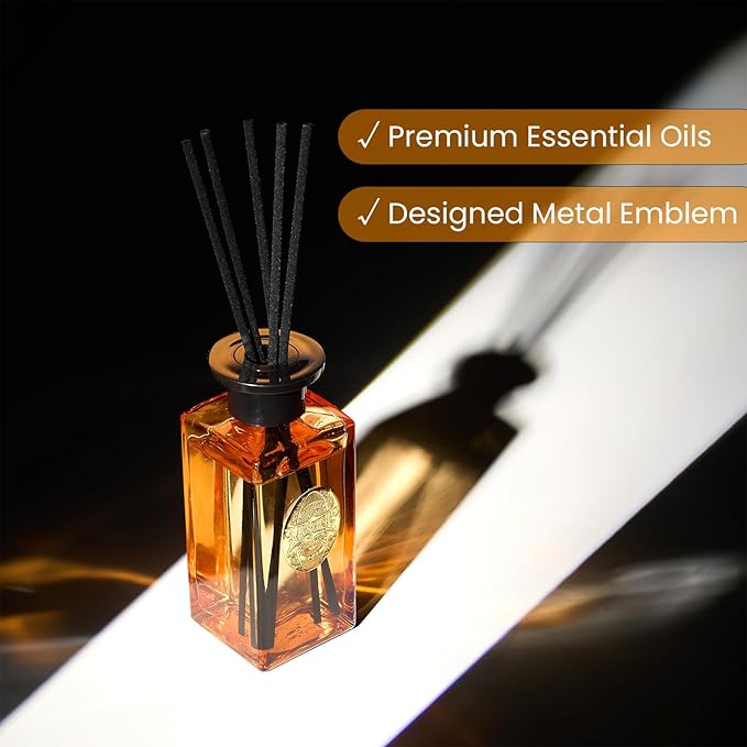 M&SENSE 6.11 oz Large Reed Diffuser Set | Cinnamon Vanilla Scent Oil Diffuser with Sticks | Hotel Collection Non-Toxic Essential Oil |for Bedroom Bathroom Living Room