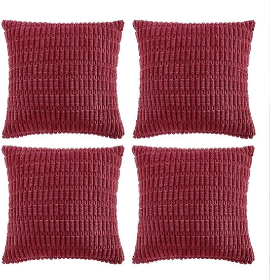 Fancy Homi 4 Packs Burgundy Decorative Throw Pillow Covers 24x24 Inch for Living Room Couch Bed, Holiday Christmas Home Decor Gift, Soft Plush Corduroy Cute Square Accent Cushion Case 60x60 cm