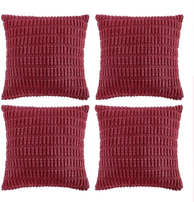 Fancy Homi 4 Packs Burgundy Decorative Throw Pillow Covers 16x16 Inch for Living Room Couch Bed, Holiday Christmas Home Decor Gift, Soft Plush Corduroy Cute Square Accent Cushion Case 40x40 cm