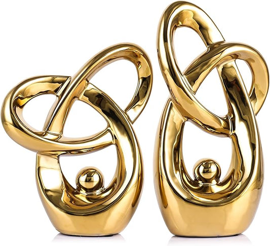 Gold Modern Abstract Art Home Decor Accent,Statues Coffee Table Decor for Living Room,Table Centerpieces for Dining Room,Ceramic Sculptures and Gold Knick Knacks for TV Stand Decor