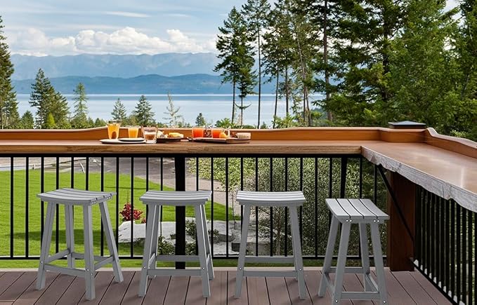 nalone 24 Inch Outdoor Bar Stool, HDPE Bar Chairs with Footrest, Weather Resistant Waterproof Bar Stools Outside Bar Height Stools for Bar, Kitchen Counter, Yard, Balcony (Grey, 24'' Barstools)