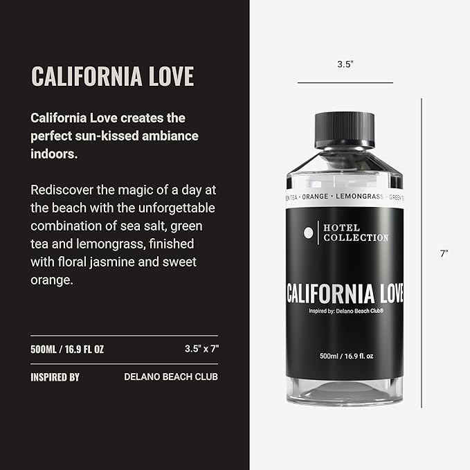 Hotel Collection Diffuser Oil - California Love - Aromatherapy Essential Fragrance Oil - Green Tea, Orange, and Lemongrass - 500mL 16.9 Fl oz