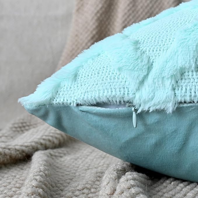 Set of 2 Soft Moroccan Throw Pillow Covers 20x20 Inch Plush Boho Decorative Pillow Cover Accent Cushion Case for Couch Sofa Bed, Light Aqua