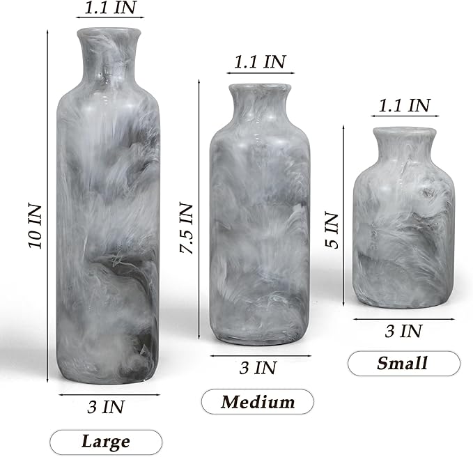 Resin 3 Piece Vase Set, Farmhouse Decor, Home Decorative Vase, Vases for Your Kitchen, Bedroom, Office, Living Room, Bathroom, & Shelf Centerpiece Table Decorations, Grey