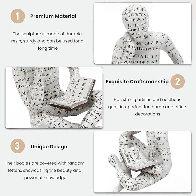 Bookshelf Decor Pulp Reading Thinker Sculpture, Abstract Art Statue Ornaments, Set of 2 Modern Aesthetic Figurine Home Decor Accents for Office Living Room Bedroom Shelf Coffee Table Desk