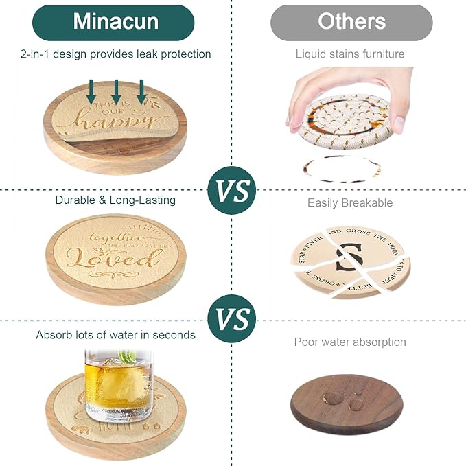 Coasters Sets of 6 Housewarming Gifts for Home Decoration Absorbent Coasters with Holder for Coffee Tabletop Protection 4.3 Inch Beige