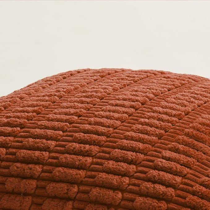 Fancy Homi 2 Packs Burnt Orange Samll Decorative Throw Pillow Covers 12x12 Inch for Living Room Couch Bed Sofa, Farmhouse Boho Fall Home Decor, Soft Striped Corduroy Square Cushion Case 30x30 cm