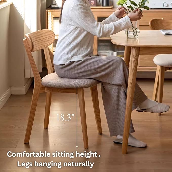 100% Solid Oak Wooden Dining Chairs - Practical Kitchen Chairs with Upholstered Cushion - Wood Chair for Dining Room, Kitchen (1, Natural with Grey Cushion)