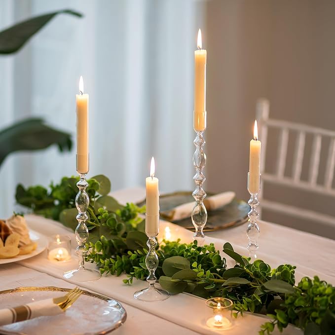 Glasseam Glass Candle Holders for Candlesticks: 4 Pcs Clear Taper Candle Holders Modern Tall Candle Stick Holder for Table Centerpiece Party Dining Room Home Decor Wedding