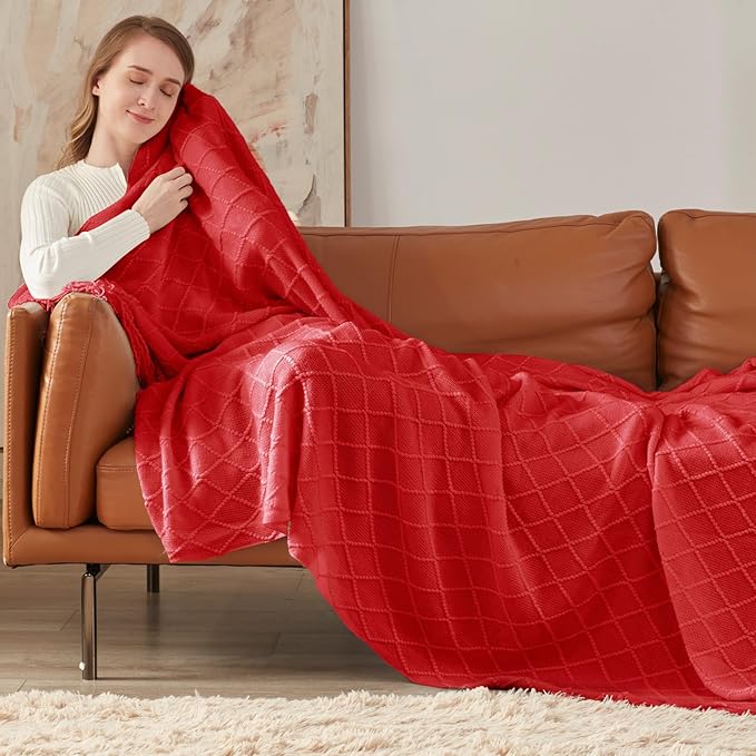 inhand Knitted Gift Throw Blankets for Couch and Bed,Valentines Day Decor Blanket for Her Him Girlfriend Wife, Red Romatic Lightweight Decorative with Tassel, Farmhouse Warm Woven for Women, 60"x80"