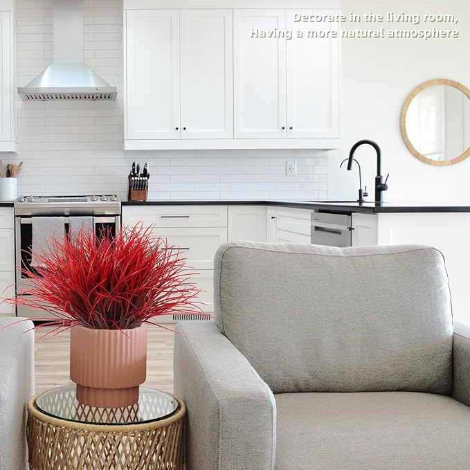 RECUTMS Artificial Shrubs Bushes, Plastic Wheat Grass Green Leaves Fake Plants Wedding Indoor Outdoor Home Garden Verandah Kitchen Office Table Centerpieces Arrangements Christmas Decoration(Red)