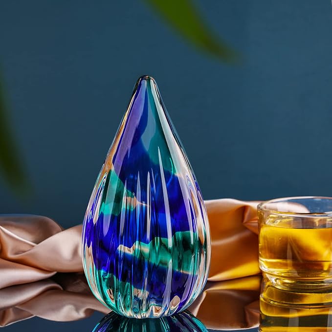 Yao Yuan Hand-Blown Glass Sculpture - Murano-Style Glass Statue and Figurine - Wonderful Gift, Green-Blue