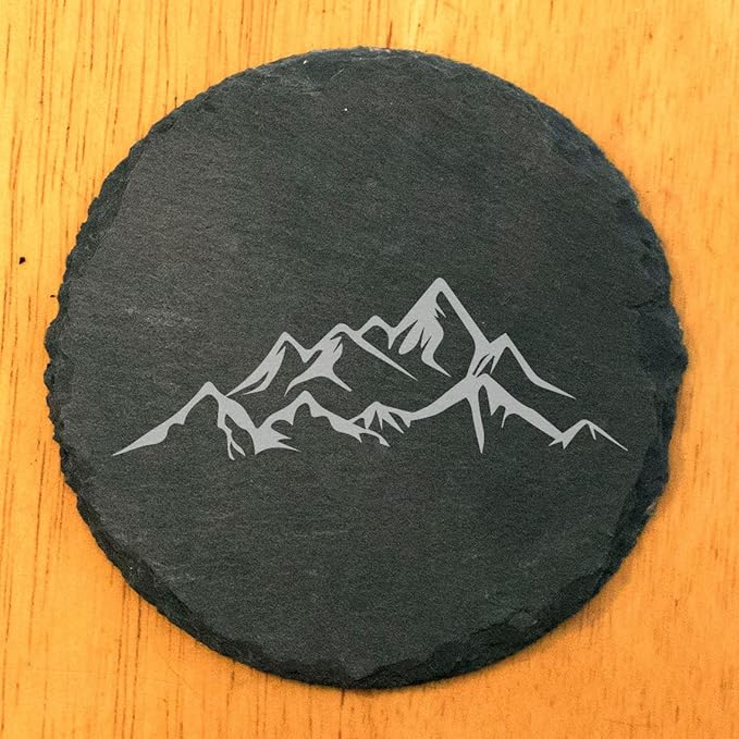 Mountain Majesty Slate Coasters with Stunning Mountain Scene Design - Perfect for Home and Office Decor and Protection of Surfaces, Available in Square or Round Coasters - Round Slate - Set of 4