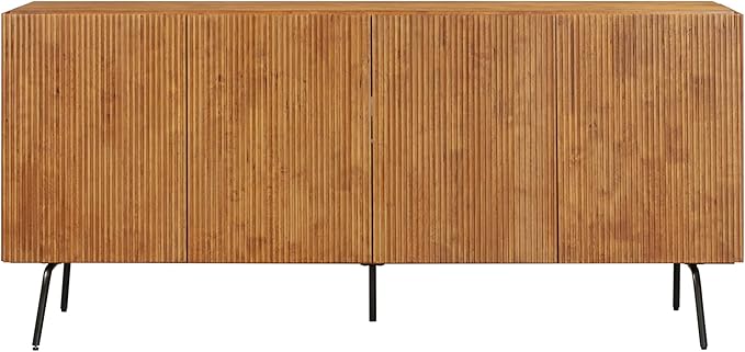 NTC Veil Modern Sideboard with 4 Doors, Buffet Cabinet with Vertical Groove Design and Metal Legs, Storage Cabinet for Living Room, and Hallway, Effortless Assembly, Teak Look