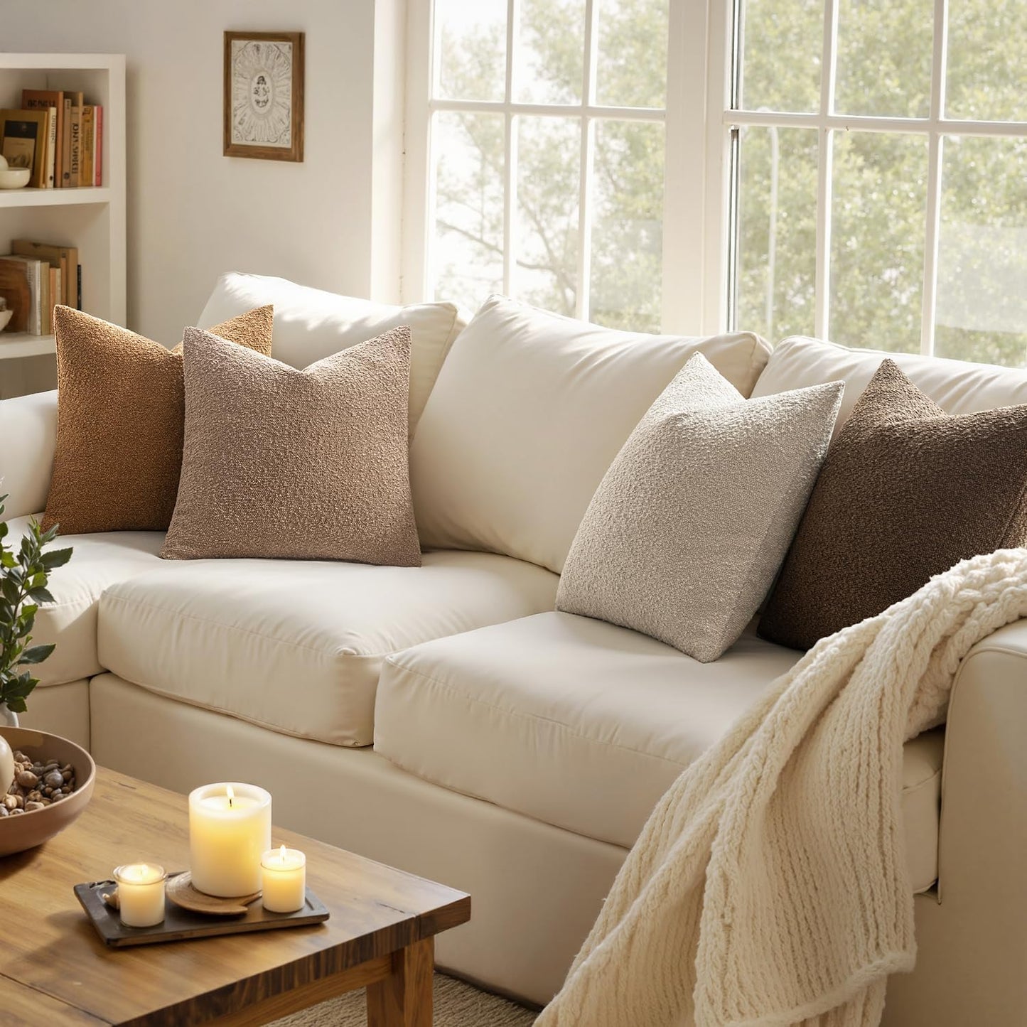 MIULEE Pack of 4 Decorative Textured Boucle Throw Pillow Covers 20x20 Inch Neutral Brown Accent Solid Pillow Cases Couch Cushion Covers for Modern Farmhouse Boho Chair Sofa Bed Livingroom Home Decor