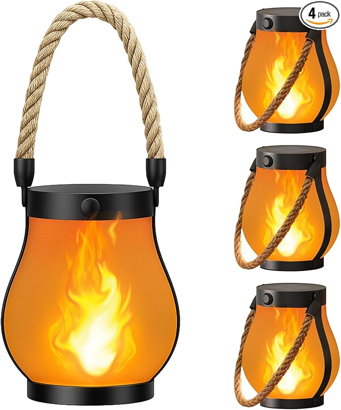 Hompavo Gen2 Solar Lanterns Outdoor, Christmas Gifts for Women, Dual Charging (USB/Solar) & 2 Modes - Waterproof Decorative Hanging/Table Lights for Yard Patio Garden Halloween Christmas Decor, 4