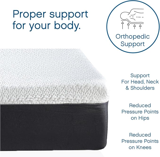 Cool Gel 12 Inch Twin XL Mattress Memory Foam Medium Firm, Gel Memory Foam Mattress Twin XL Cooling, Made in the USA, 12" Depth with Pressure Relief, CertiPUR-US Certified Fiberglass Free, Bed