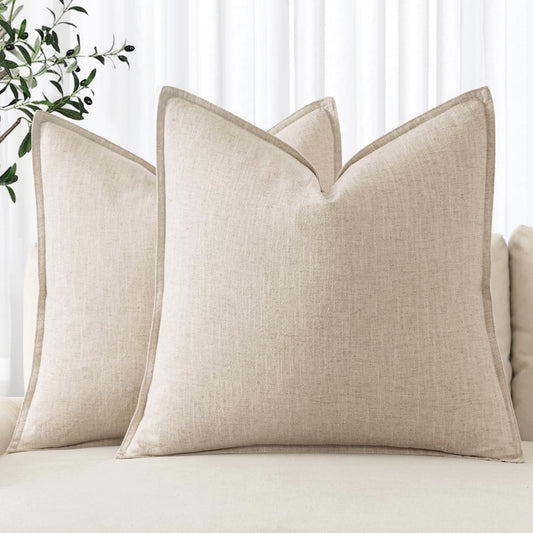 MIULEE Decorative Ramie Blend Pillow Covers 16x16 Inch Natural Beige Boho Farmhouse Neutral Couch Throw Pillows for Bed Pack of 2 Accent Modern Pillowcase Sofa Livingroom Home Decor