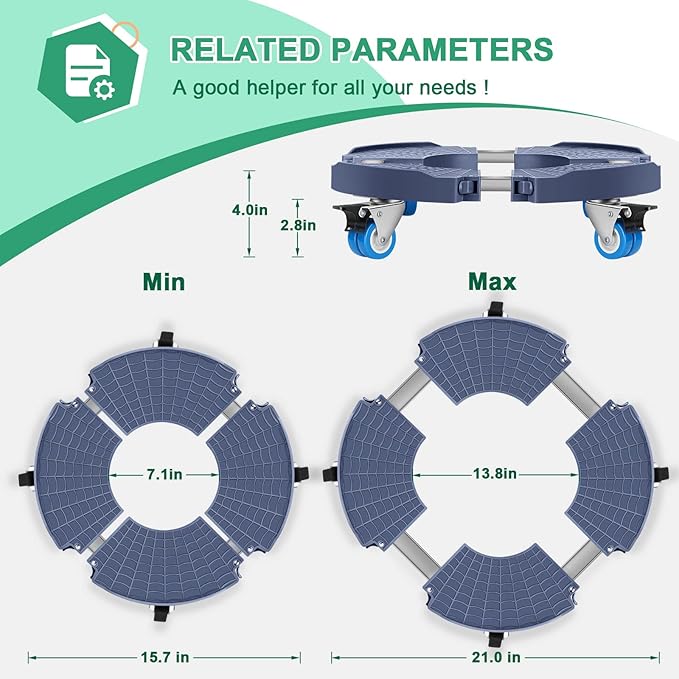 sanyi Plant Caddy with Wheels, 15-22" Adjustable Plant Stand with Wheels Heavy Duty, Rolling Plant Stand, Plant Cart for Outdoor Planters, Plant Pots, Trash Can Dolly, Garden Pot Mover
