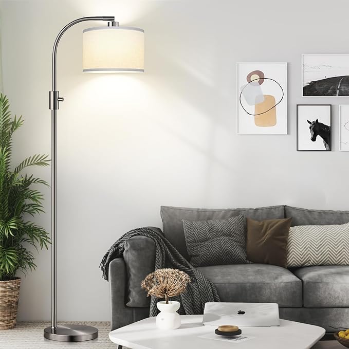 Nintiue Dimmable Floor Lamp, 1200 Lumens LED Edison Bulb Included, Arc Floor Lamps for Living Room Modern Standing Lamp with Linen Shade, ‎F1599