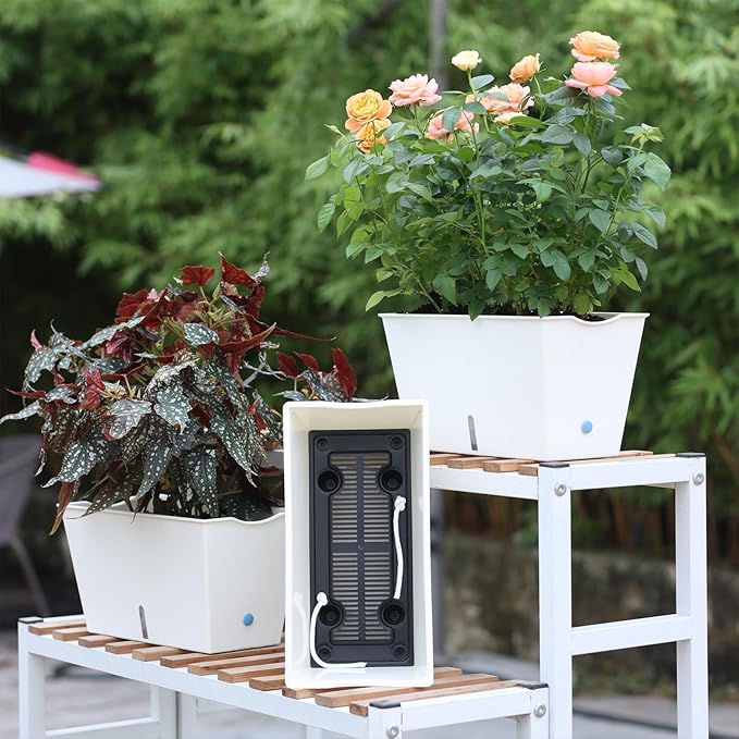 Window Box Planter 6 Pcs, 12.1 Inches Self Watering Plant Pots Rectangle Flower Pots with Drainage Holes and Breathable Trays, Vegetable Planters for Windowsill Patio Garden Balcony Porch Yard (White)