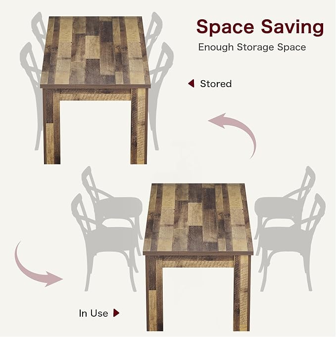 CABIHOME 63" Dining Table for 4-6, Large Farmhouse Rectangular Kitchen Dining Room Table, Wooden, Thick Frame & Sturdy Triangular Legs, Strong Wood Base for Small Space, Dinner, Kitchen, Rustic Brown