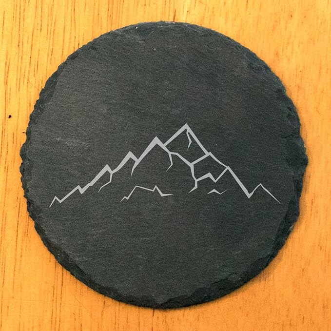 Mountain Majesty Slate Coasters with Stunning Mountain Scene Design - Perfect for Home and Office Decor and Protection of Surfaces, Available in Square or Round Coasters - Round Slate - Set of 4